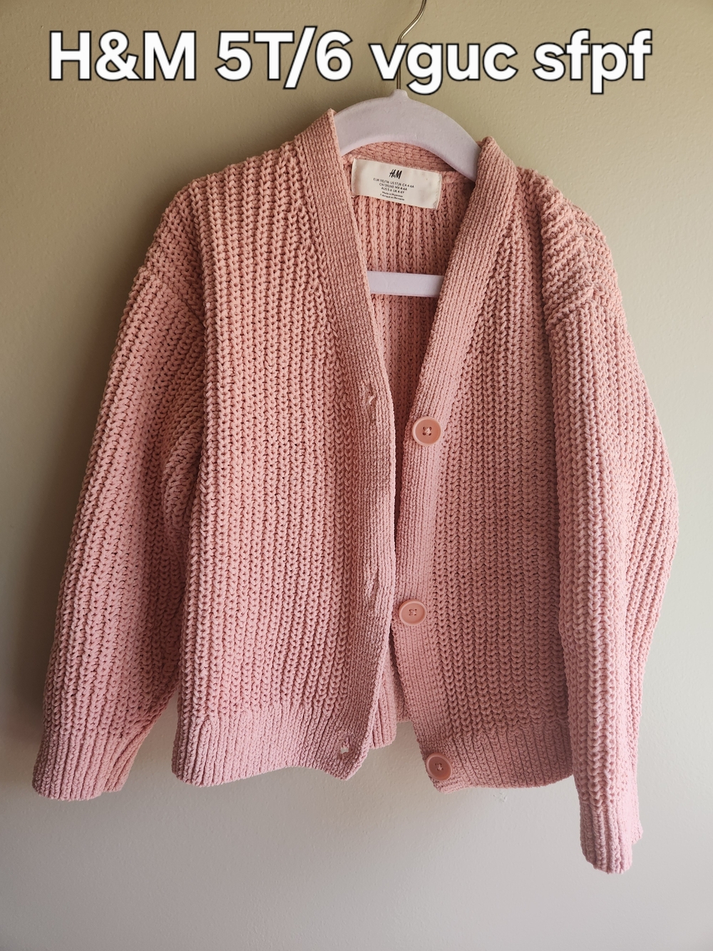 H&M Girl Chunky Knit Button Cardigan - Blush Pink